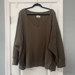 American Eagle AE Big Hug Waffle Sweatshirt Brown V Neck XXL